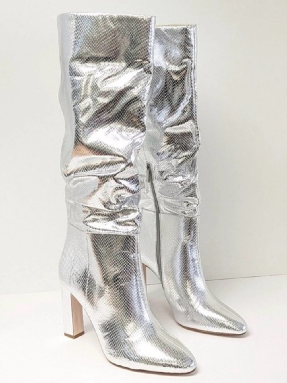 Jessica Simpson Metallic Silver Slouch Knee-High Heeled Boots